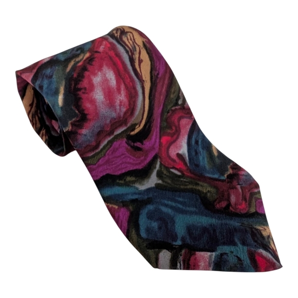 Garcia men's tie in blue, green, purple, gold, and gray is a designer accessory - Picture 1 of 5